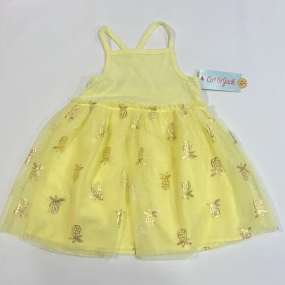 3/$15  Cat & Jack – Girls’ Yellow 2T Pineapple Print Dress w/Gold Accents - Picture 1 of 7